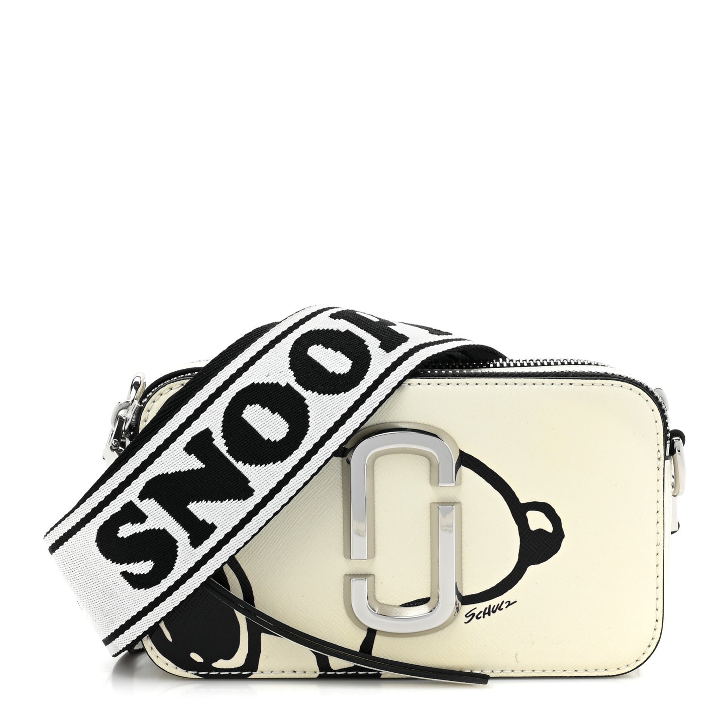 X Peanuts Saffiano Small Snoopy Snapshot Camera Bag White Black