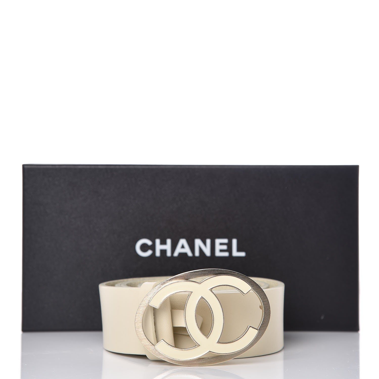 Chanel Calfskin Enamel CC Logo Belt 95 38 Light Beige 18 of 18