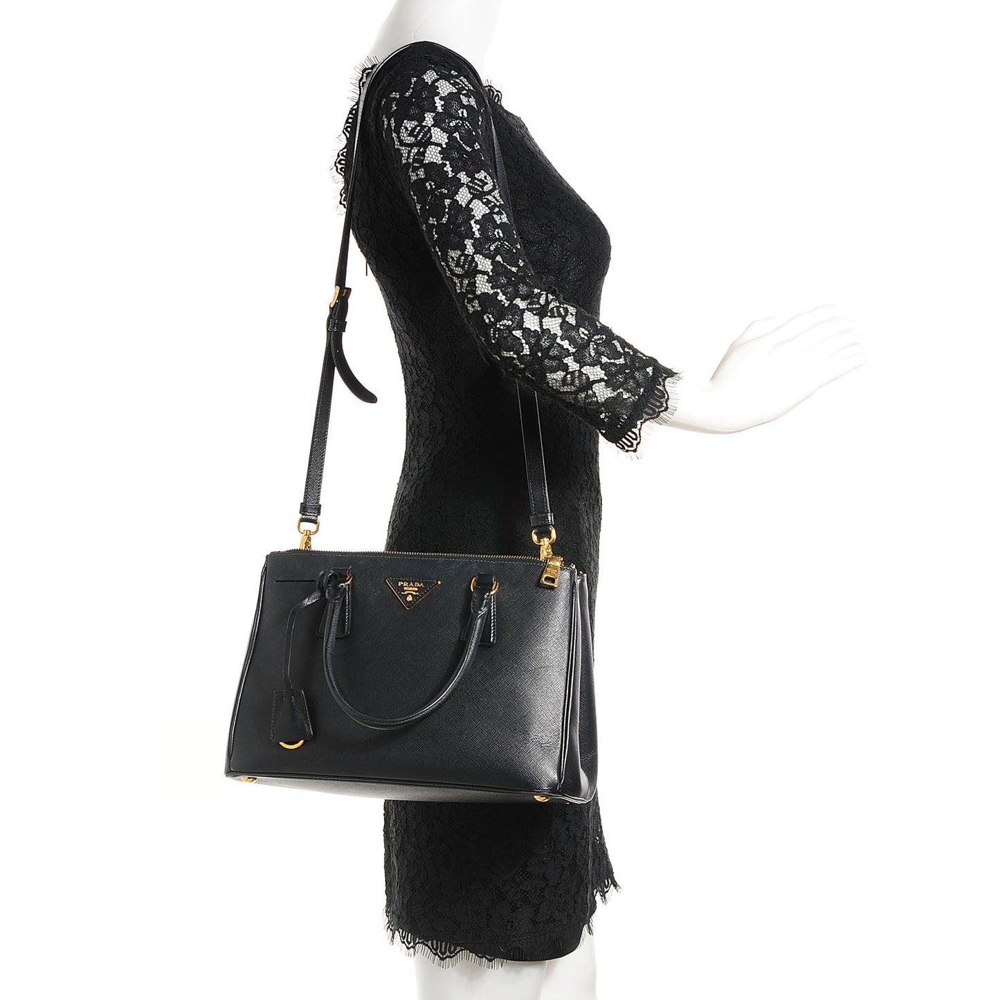 Saffiano Lux Small Double Zip Tote Nero Black