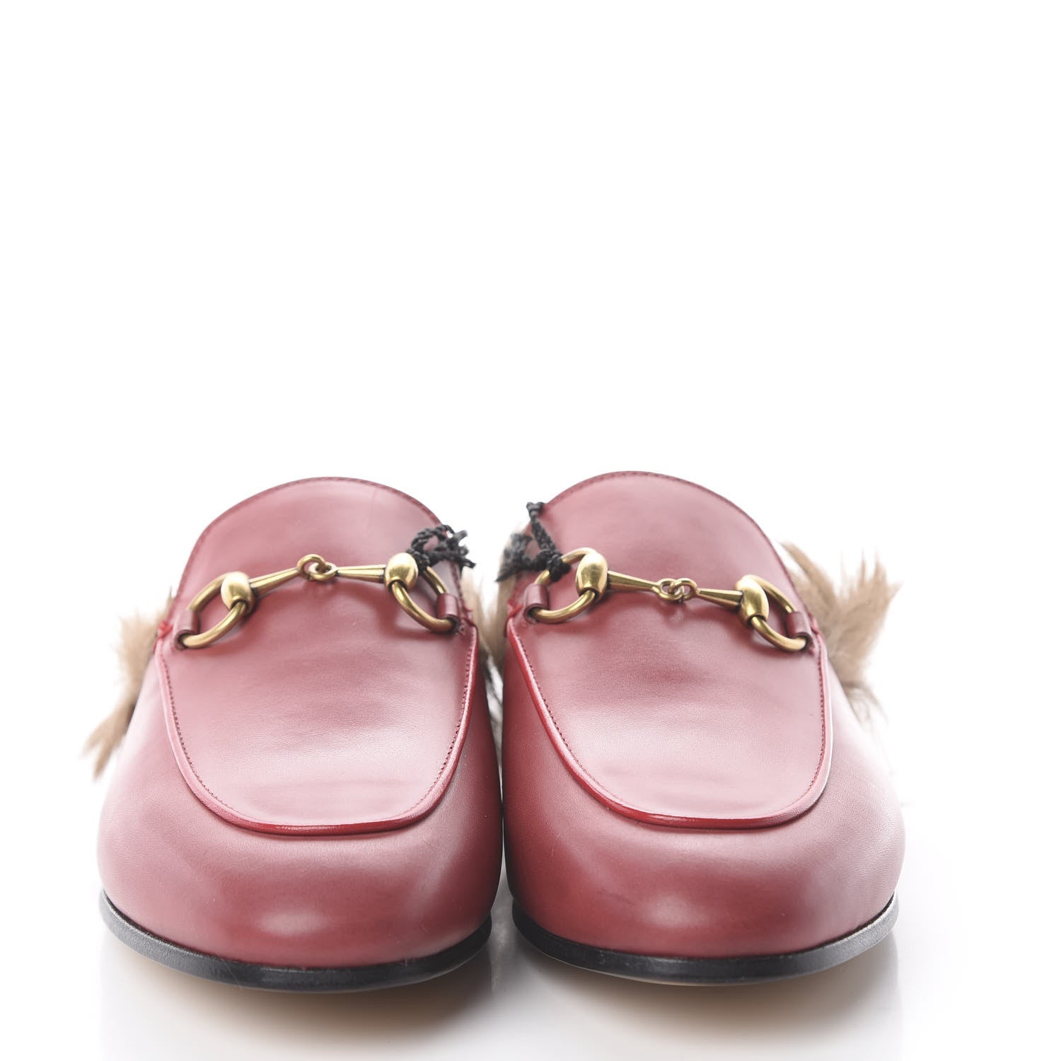 Gucci Betis Glamour Calfskin Fur Womens Princetown Slippers 35 Hibiscus Red Naturale 3 of 7