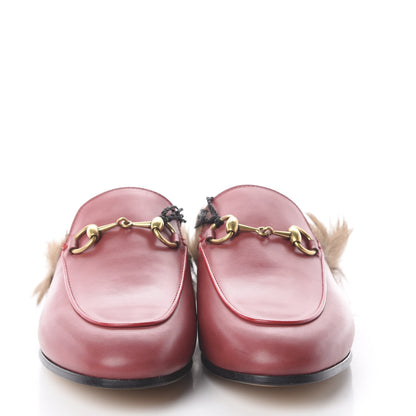 Gucci Betis Glamour Calfskin Fur Womens Princetown Slippers 35 Hibiscus Red Naturale 3 of 7