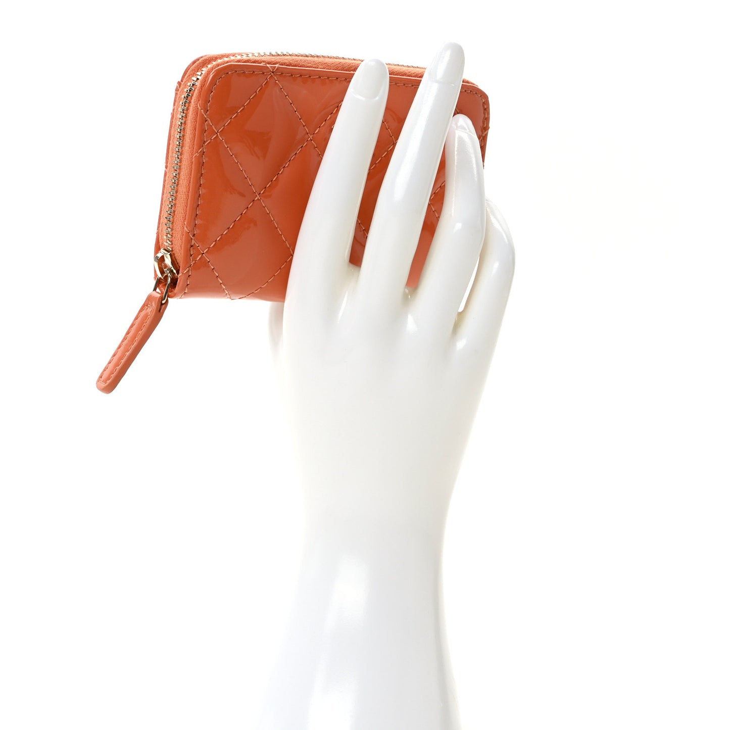 Patent Calfskin Quilted Zip Coin Purse Orange