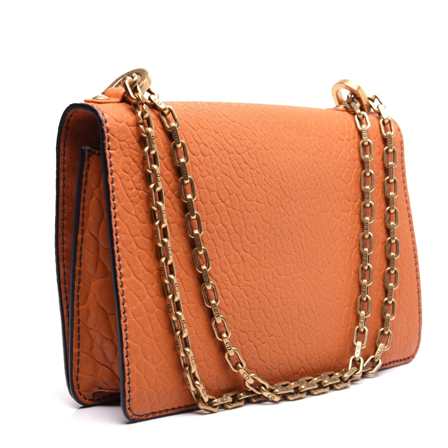 Canyon Grained Lambskin J'Adior Chain Flap Bag Orange