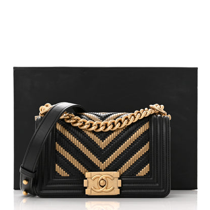 Chanel Lambskin Calfskin Chevron Small Boy Flap Black Gold 11 of 11