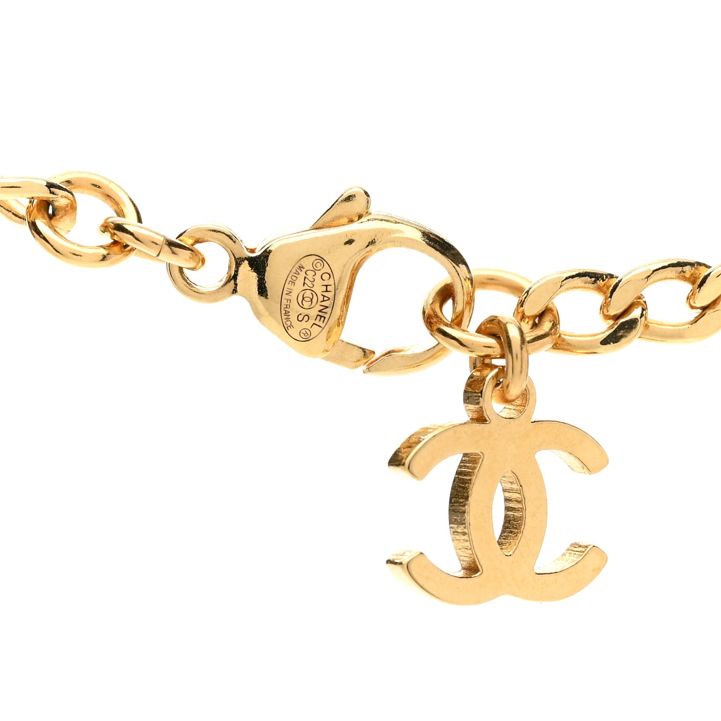 Metal Enamel CC Chain Necklace Gold White