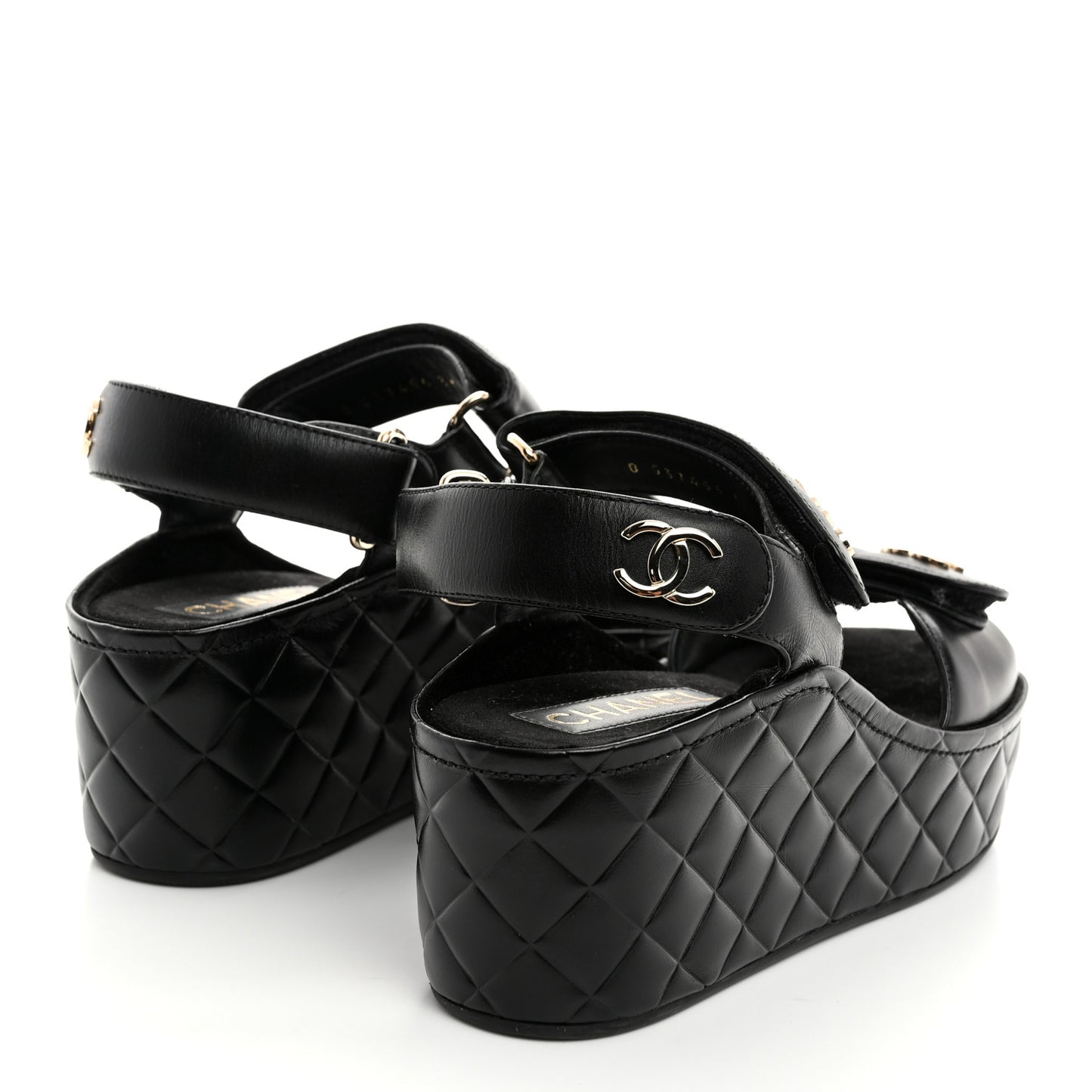 Shiny Calfskin Logo Platform Sandals 36 Black