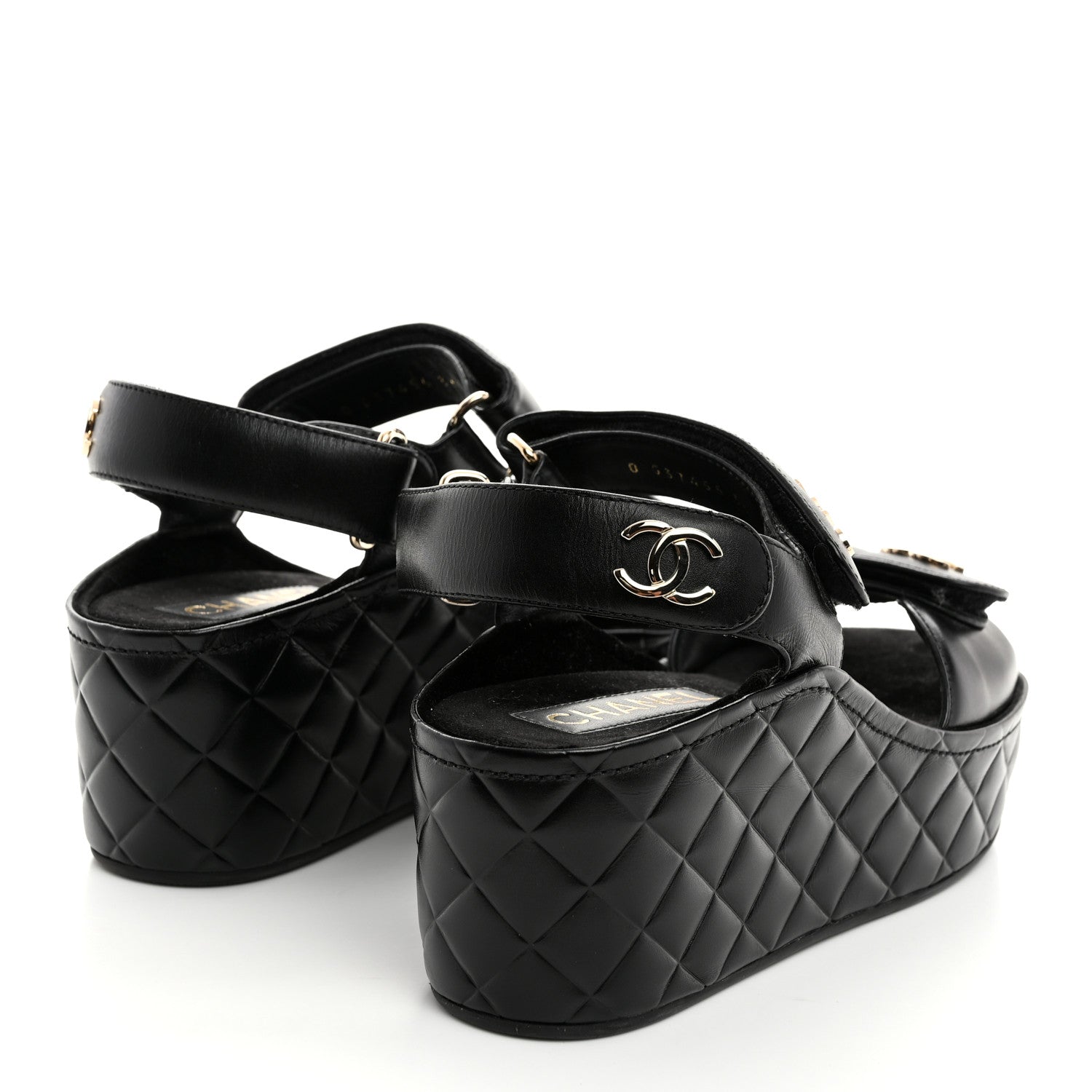 Chanel Shiny Calfskin Logo Platform Sandals 36 Black 4 of 9