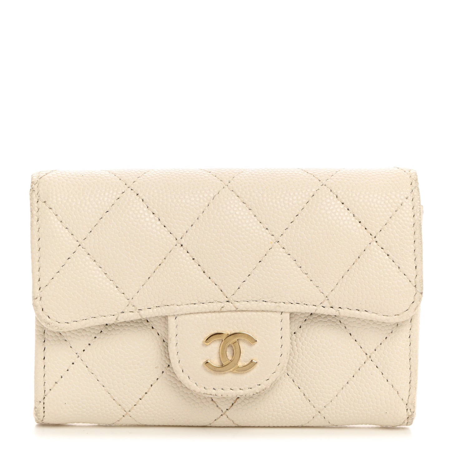 Caviar Quilted Flap Card Holder Wallet White
