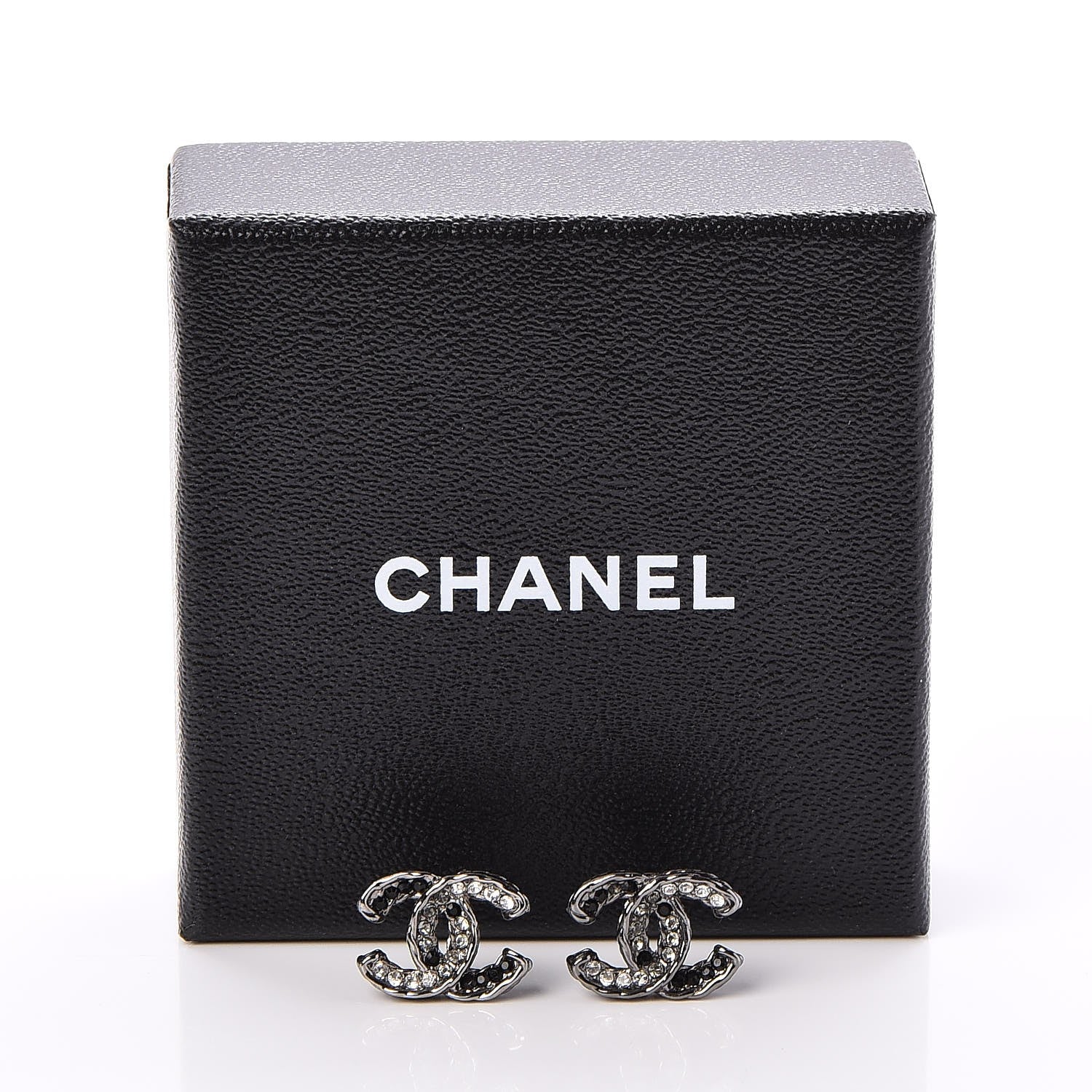 Chanel Ruthenium Crystal CC Earrings Silver Black 6 of 6