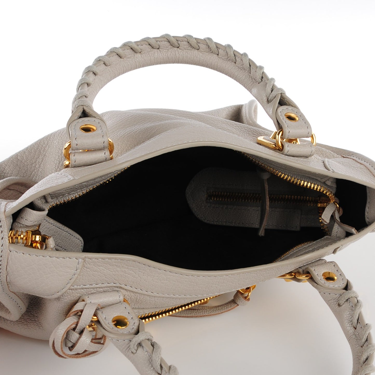 Chevre Gold Metallic Edge Hardware Mini City Gris Clair Gris Perle