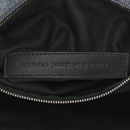 Balenciaga Washed Frayed Denim Crystal Neo Cagole City Handbag Blue 8 of 13