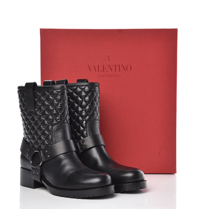 Valentino Garavani Calfskin Crackled Lambskin Rockstud Spike 20mm Biker Boots 36 Black 8 of 8