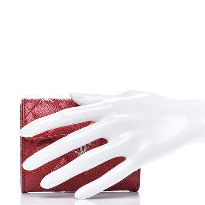 Chanel Caviar Quilted Flap Card Holder Wallet Red 2 of 10