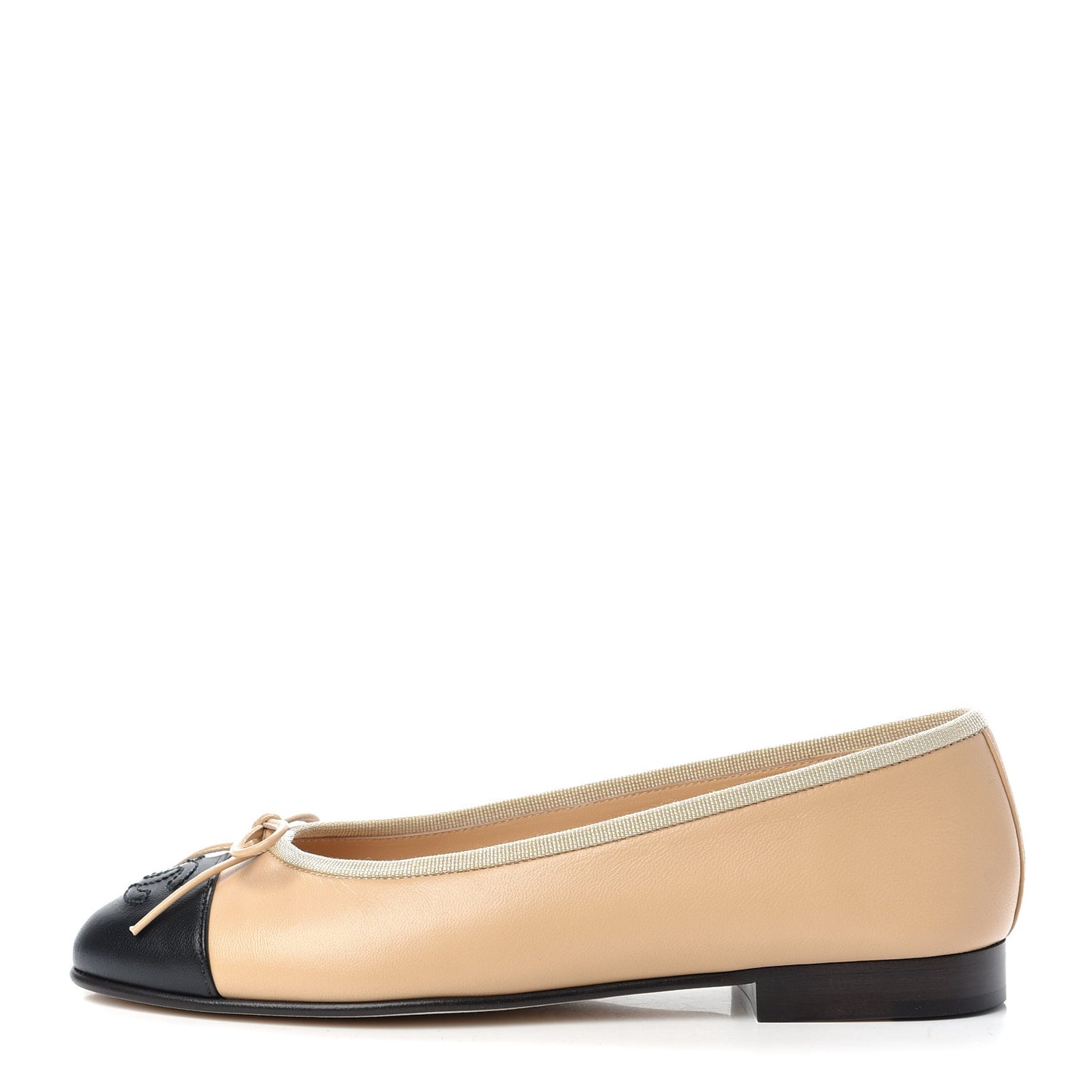 Lambskin CC Cap Toe Ballerina Flats 36 Beige Black