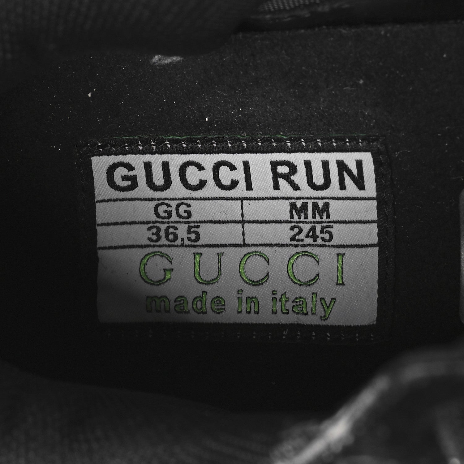 Gucci Tela Retino Mesh Crystal Suede GG Monogram Womens Gucci Run Sneakers 36.5 Black Silver 9 of 11