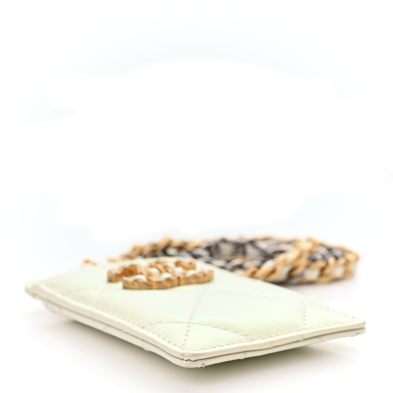Chanel Iridescent Calfskin Quilted Chanel 19 Card Holder On Chain White 4 of 12