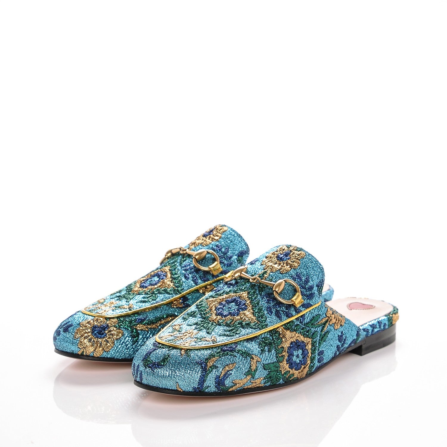 Gucci Iridescent Brocade Womens Princetown Slippers 36.5 Azure Multicolor Oro 3 of 8