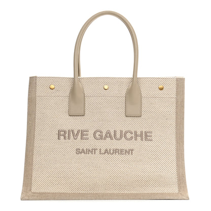 Saint Laurent Linen Calfskin Small Rive Gauche Tote Beige Sea Salt 1 of 10