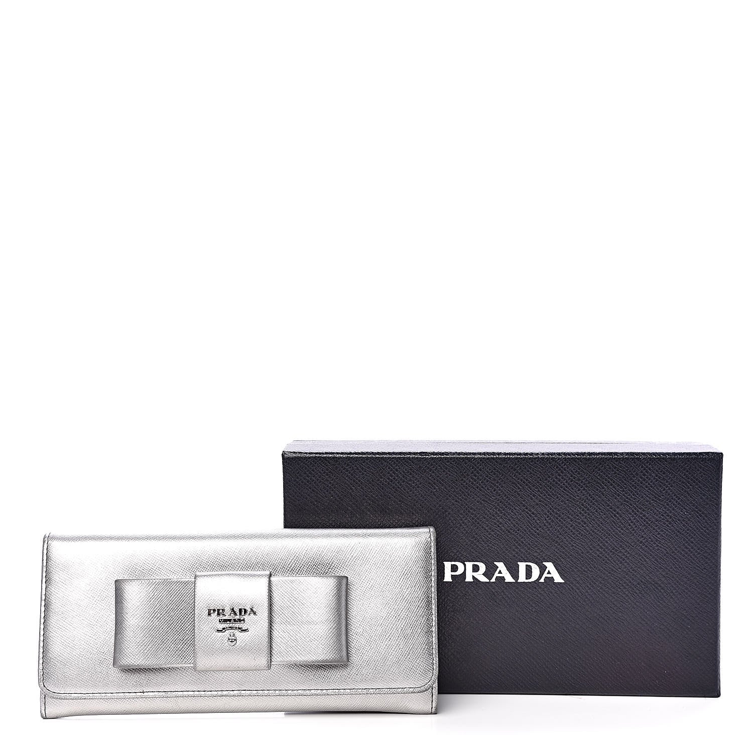 Prada Saffiano Fiocco Bow Continental Wallet Cromo 13 of 13