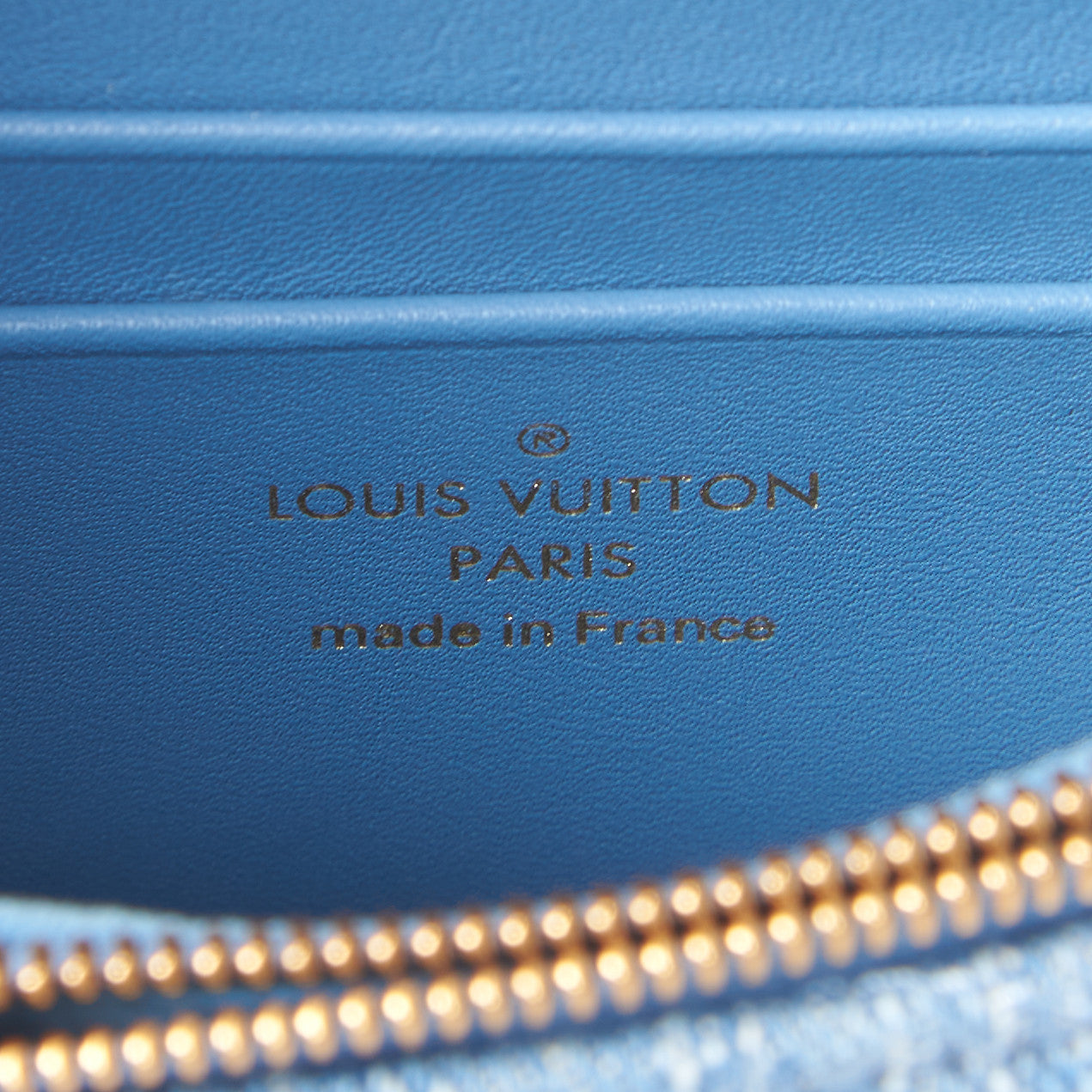 Embroidered Monogram Denim New Wave Chain Pochette Blue
