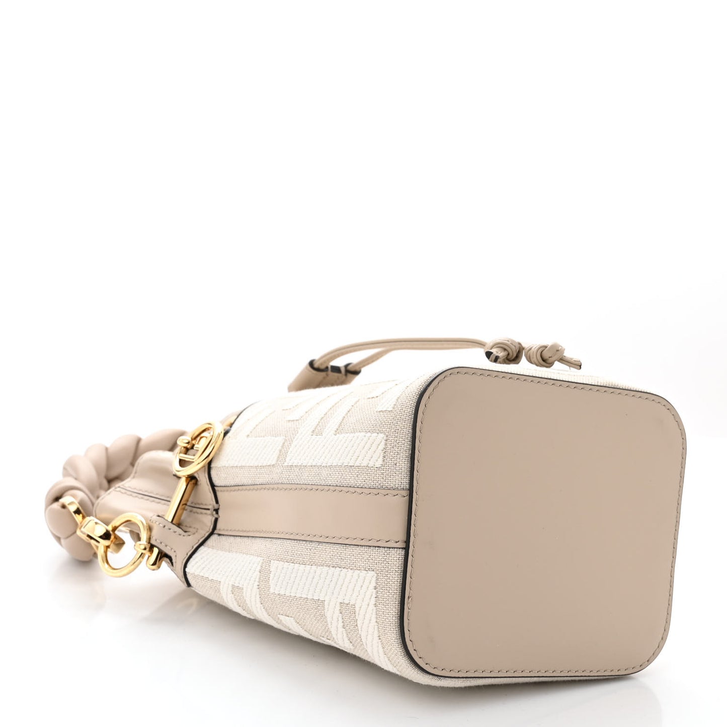 Canvas Nappa F is Fendi FF Embroidered Mini Mon Tresor Bucket Bag Grezzo White Nuvola