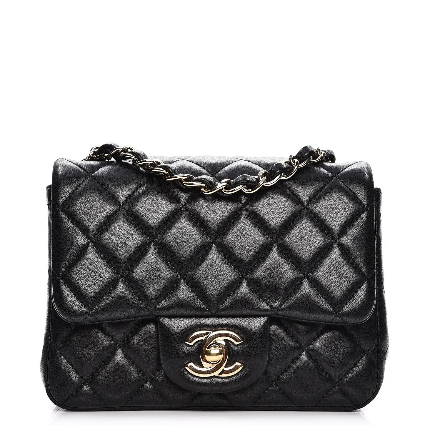 Lambskin Quilted Mini Square Flap Black