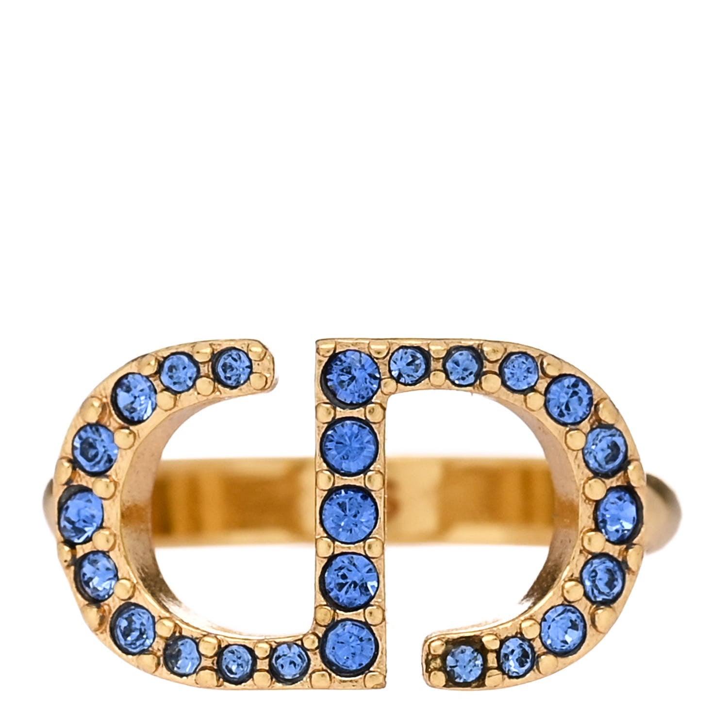 Christian Dior Metal Crystal CD Ring S Gold Blue 1 of 5