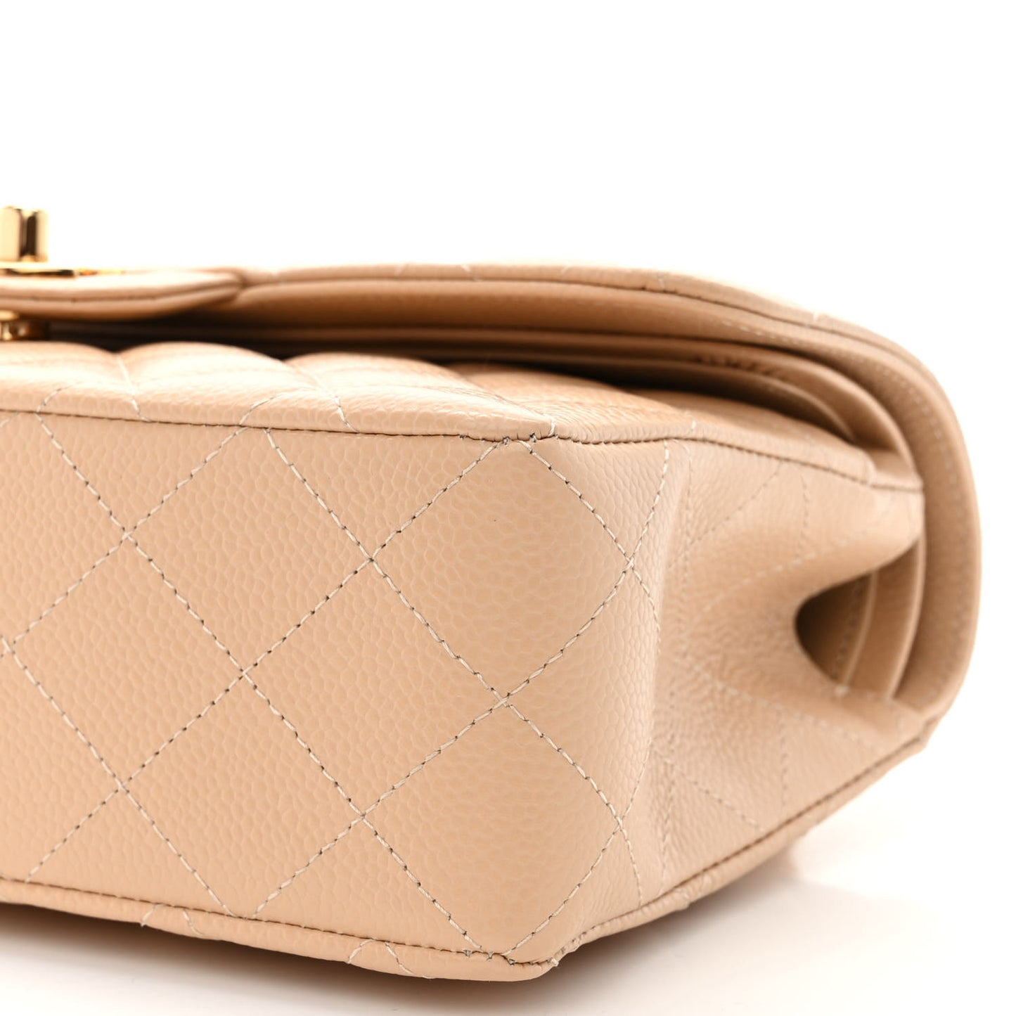 Caviar Quilted Small Double Flap Beige