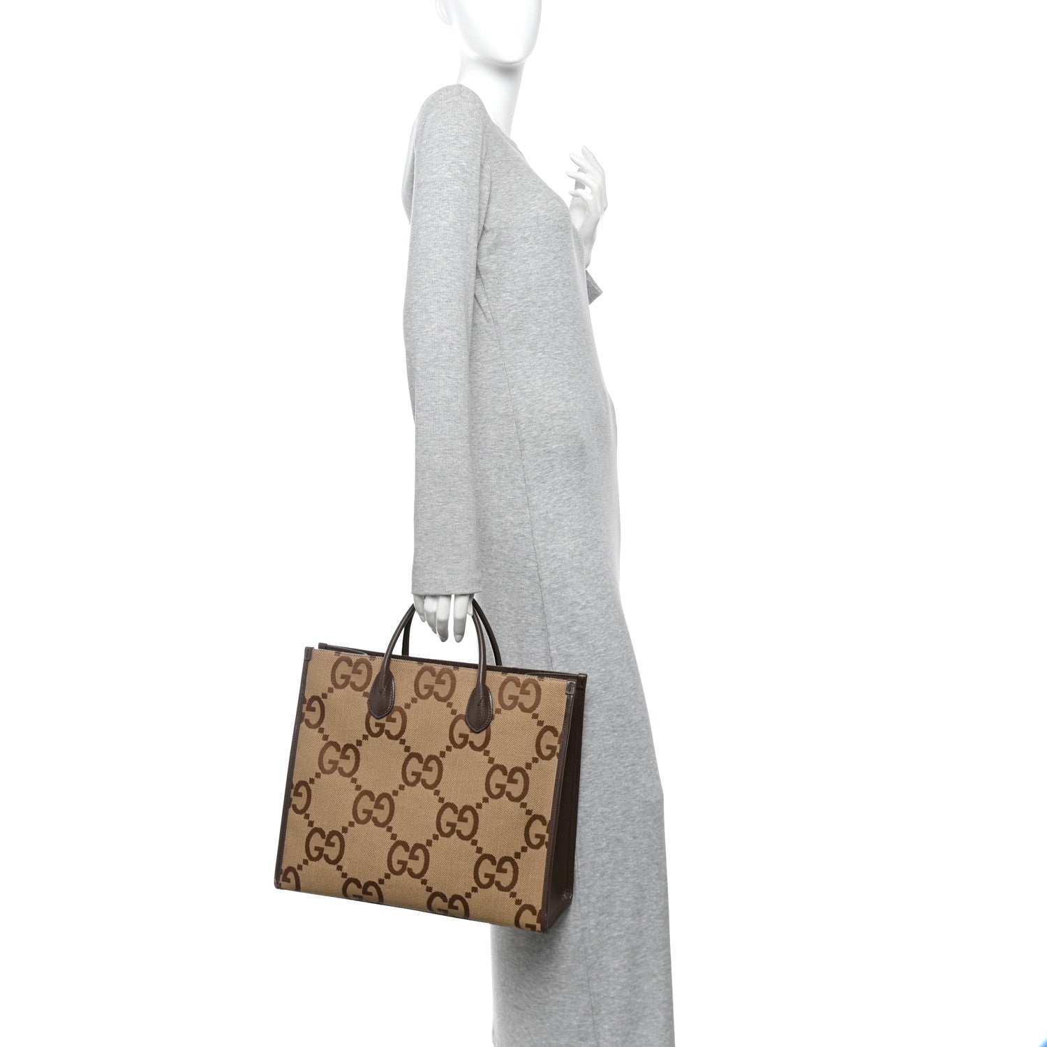 Gucci Monogram Jumbo GG Textured Dollar Calfskin Web Tote Bag