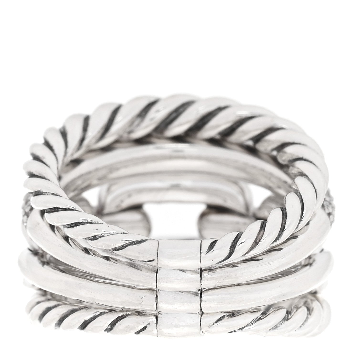 David Yurman Sterling Silver Diamond Wellesley Four-Row Ring 49 4.75 3 of 5