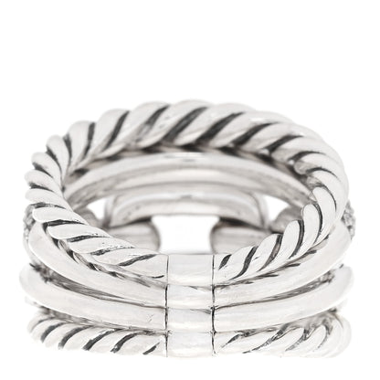 David Yurman Sterling Silver Diamond Wellesley Four-Row Ring 49 4.75 3 of 5