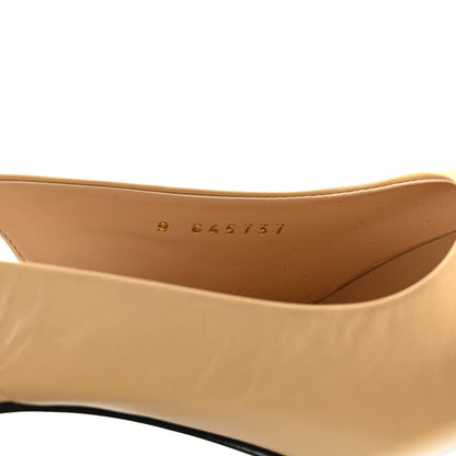 Chanel Goatskin Grosgrain Pointed Cap Toe CC Slingback Pumps 37 Beige Black 8 of 9