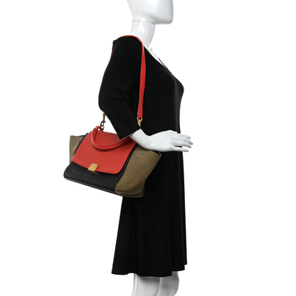 Celine Textured Calfskin Suede Small Tri-Color Trapeze Vermillion 2 of 10