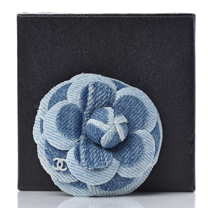 Chanel Denim Camellia Pin Brooch Blue 5 of 5
