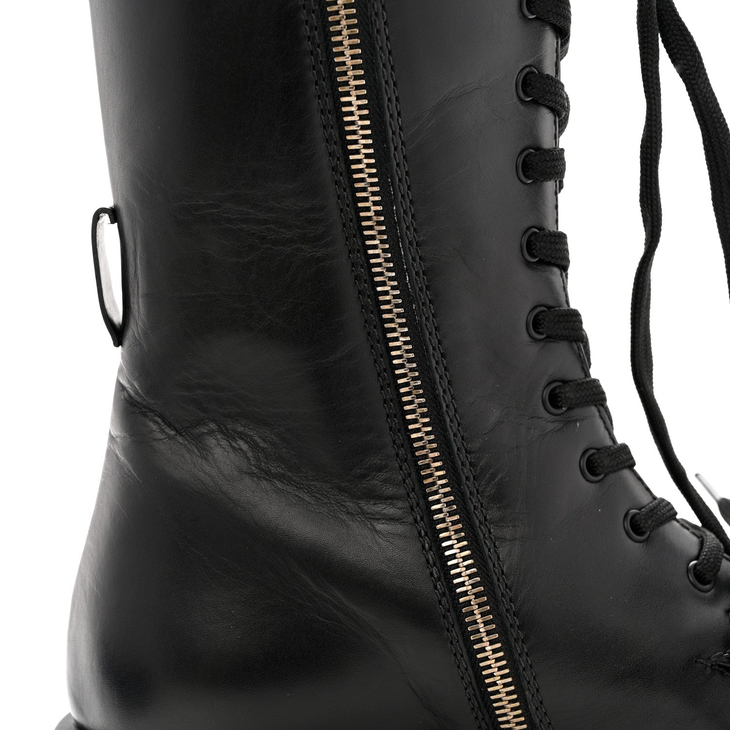 Prada Vitello Lux Nylon Metal Triangle Logo Monolith Pouch Pocket 55mm Tall Combat Boots 36 Black 11 of 11