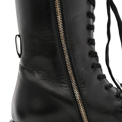 Prada Vitello Lux Nylon Metal Triangle Logo Monolith Pouch Pocket 55mm Tall Combat Boots 36 Black 11 of 11