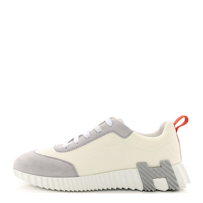 Hermes Technical Canvas Suede Goatskin Bouncing Sneakers 40 White Multicolor 1 of 10