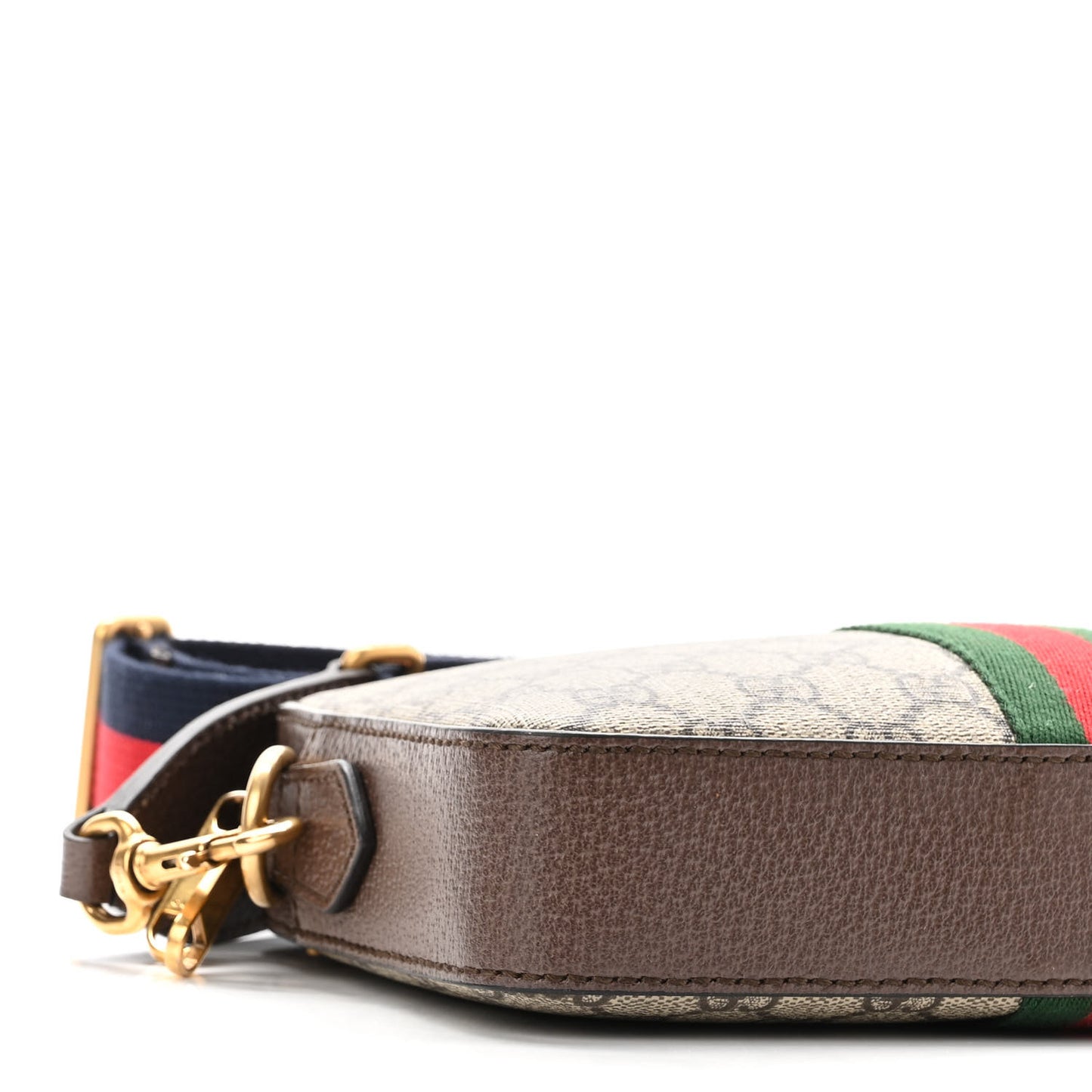 GG Supreme Monogram Textured Dollar Calfskin Web Ophidia Wristlet Shoulder Bag Beige Ebony New Acero