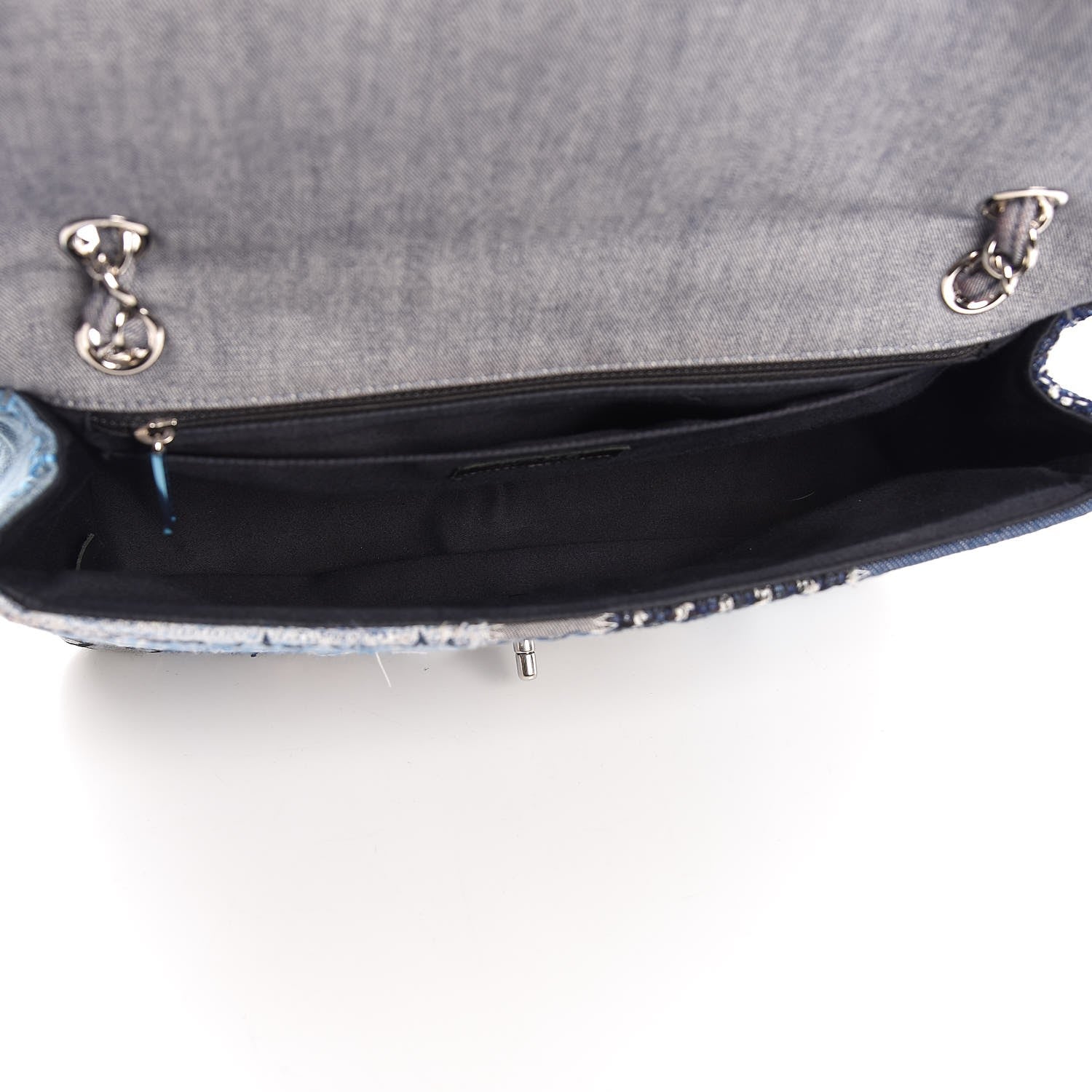 Chanel Denim Tweed Patchwork Jumbo Single Flap Blue 5 of 8