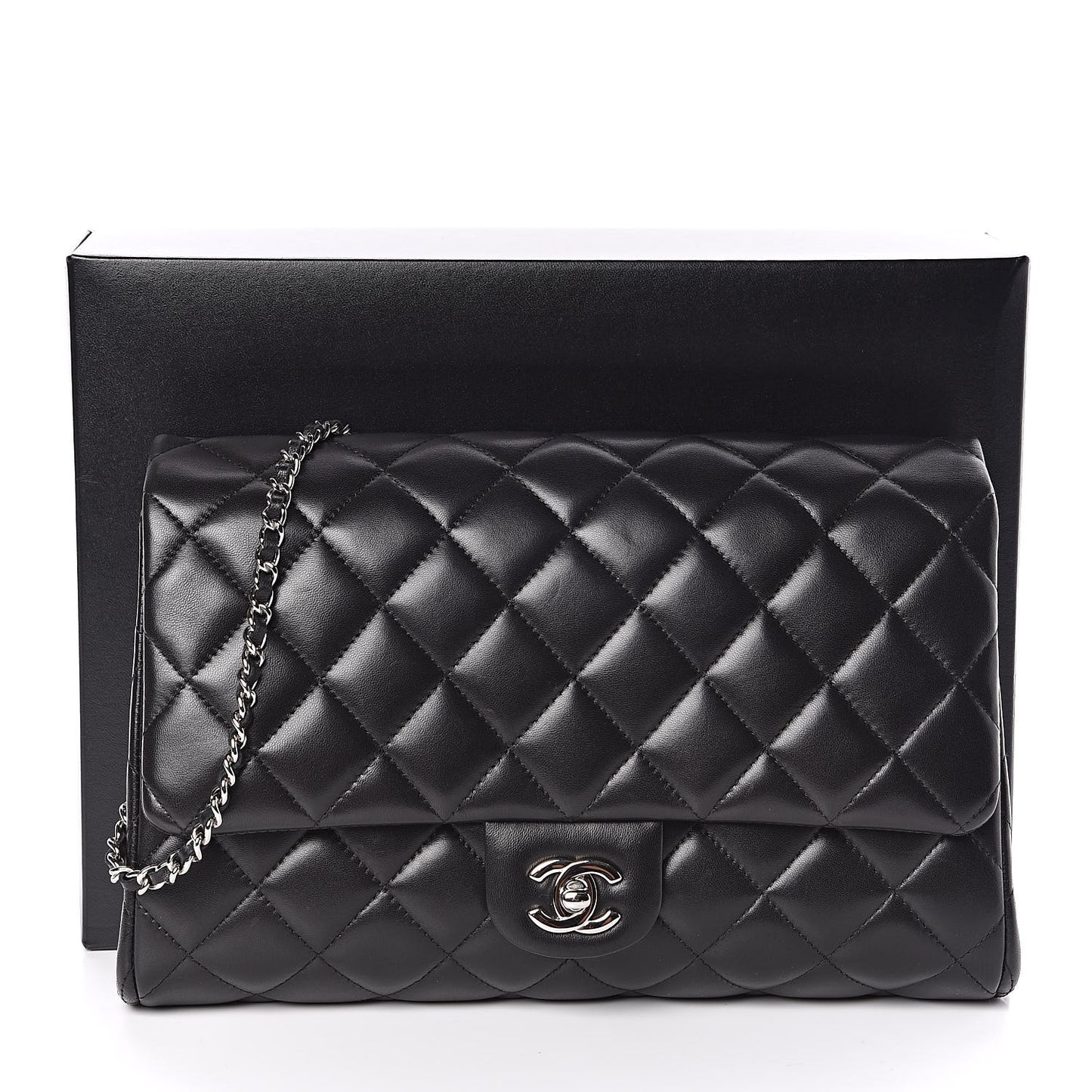 Lambskin Quilted Clutch With Chain Flap Black