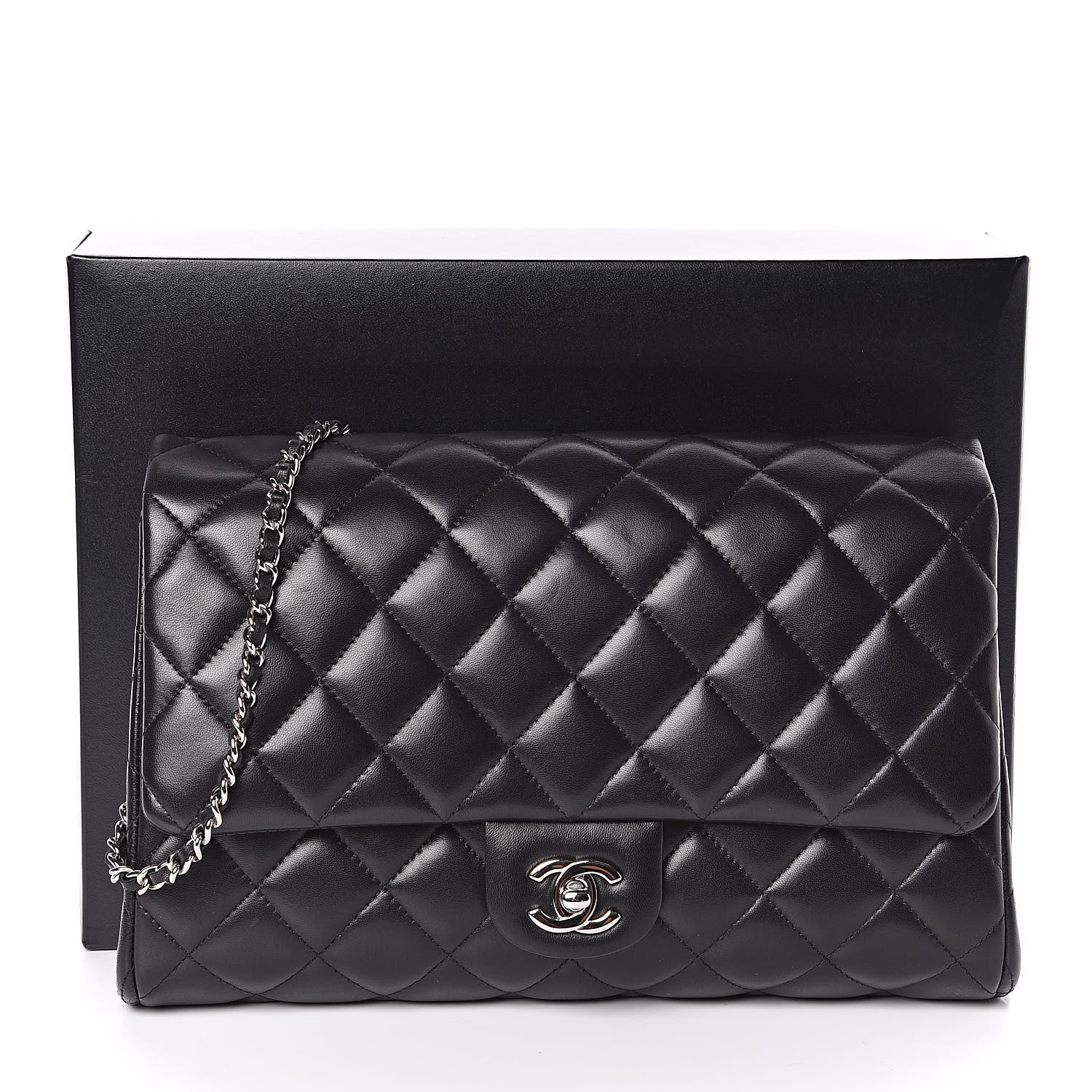 Chanel Lambskin Quilted Clutch With Chain Flap Black 13 of 13