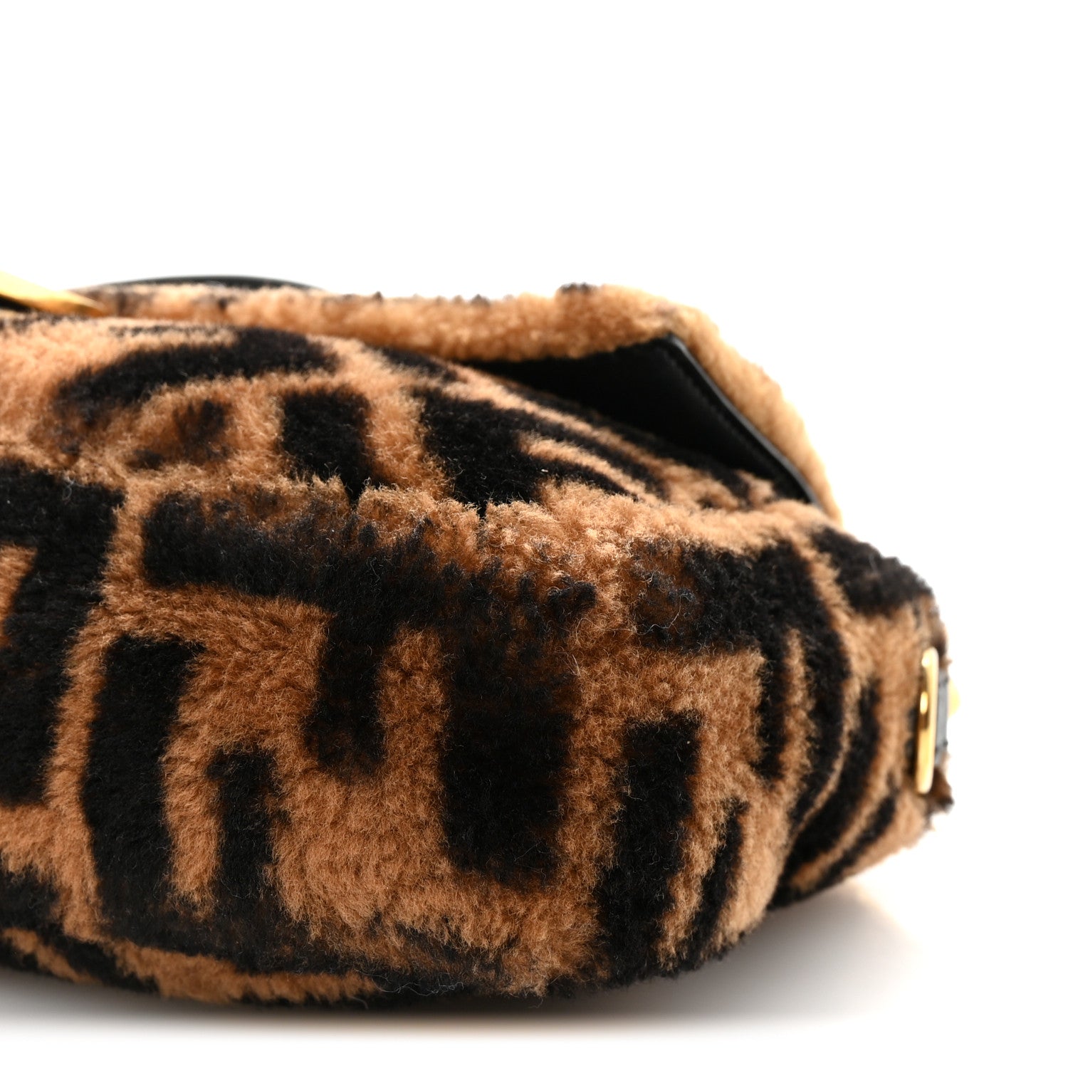 Fendi Shearling Vitello Dolce Macro FF 1974 Baguette Tobacco Black 9 of 9