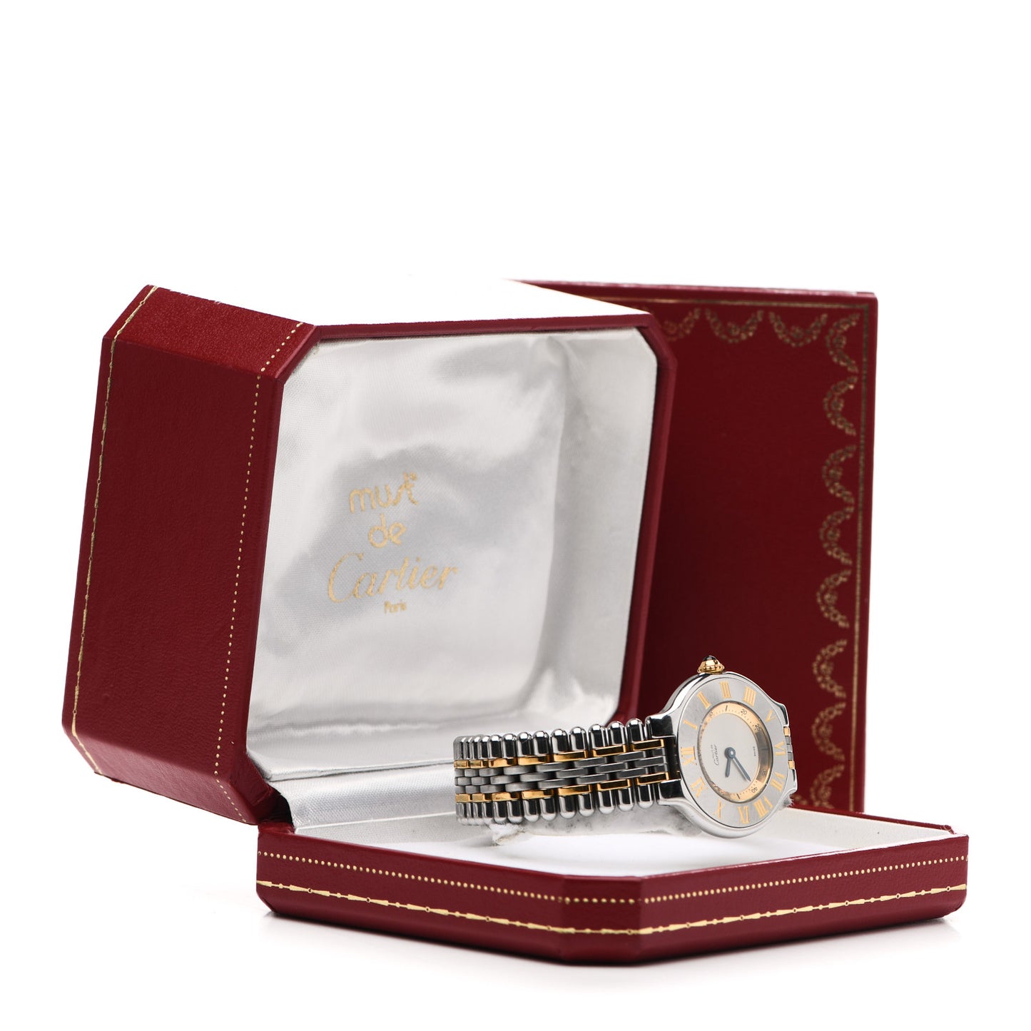 Stainless Steel 18K Yellow Gold 28mm Must De 21 Bullet Link Quartz Watch