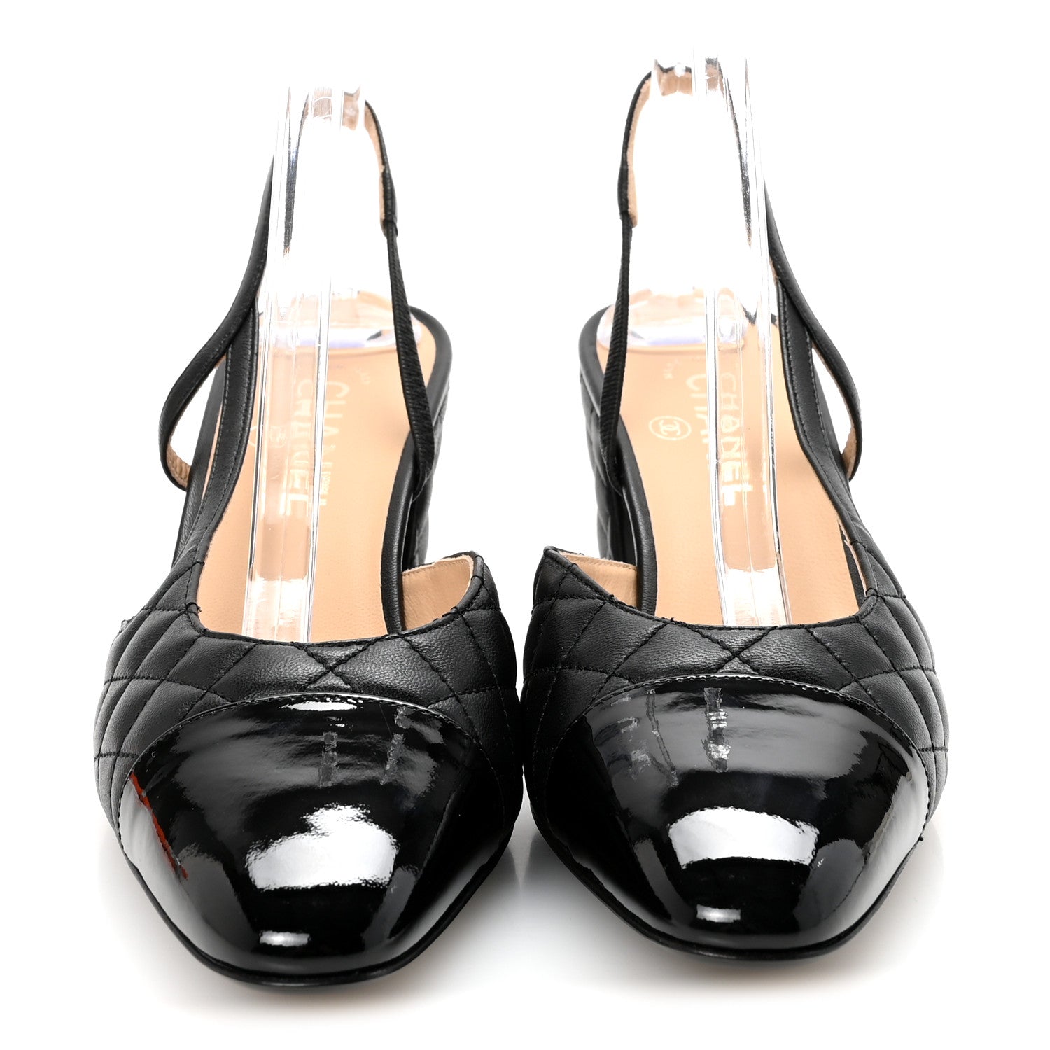Chanel Lambskin Patent Calfskin Quilted Cap Toe CC Slingback Pumps 41 Black 3 of 10