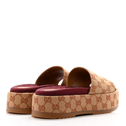 Gucci Canvas GG Monogram Angelina Platform Slide Sandals 37 Beige Ruggine 4 of 9