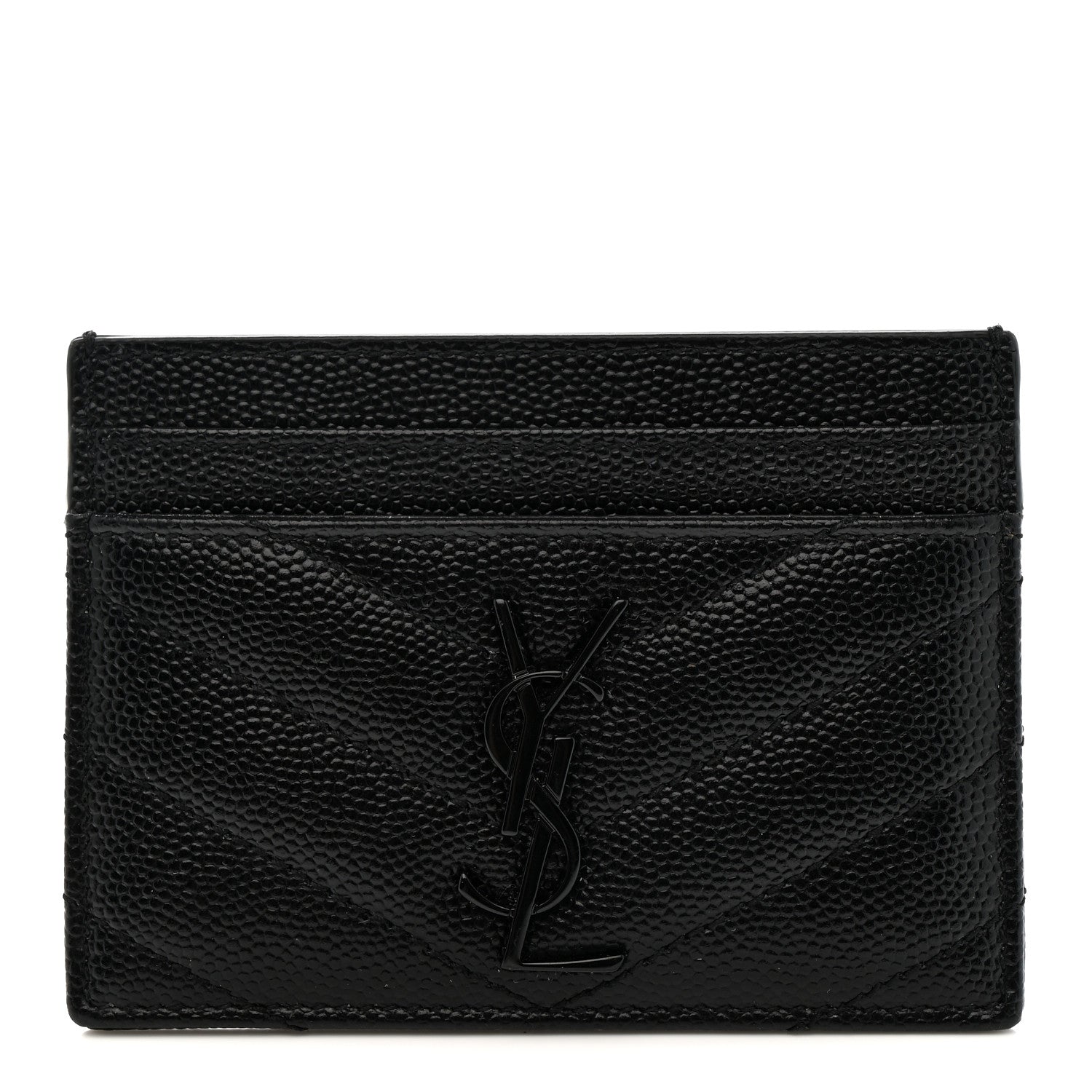 Saint Laurent Grain De Poudre Matelasse Chevron Monochrome Monogram Credit Card Case Black 1 of 7