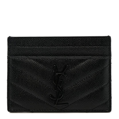 Saint Laurent Grain De Poudre Matelasse Chevron Monochrome Monogram Credit Card Case Black 1 of 7