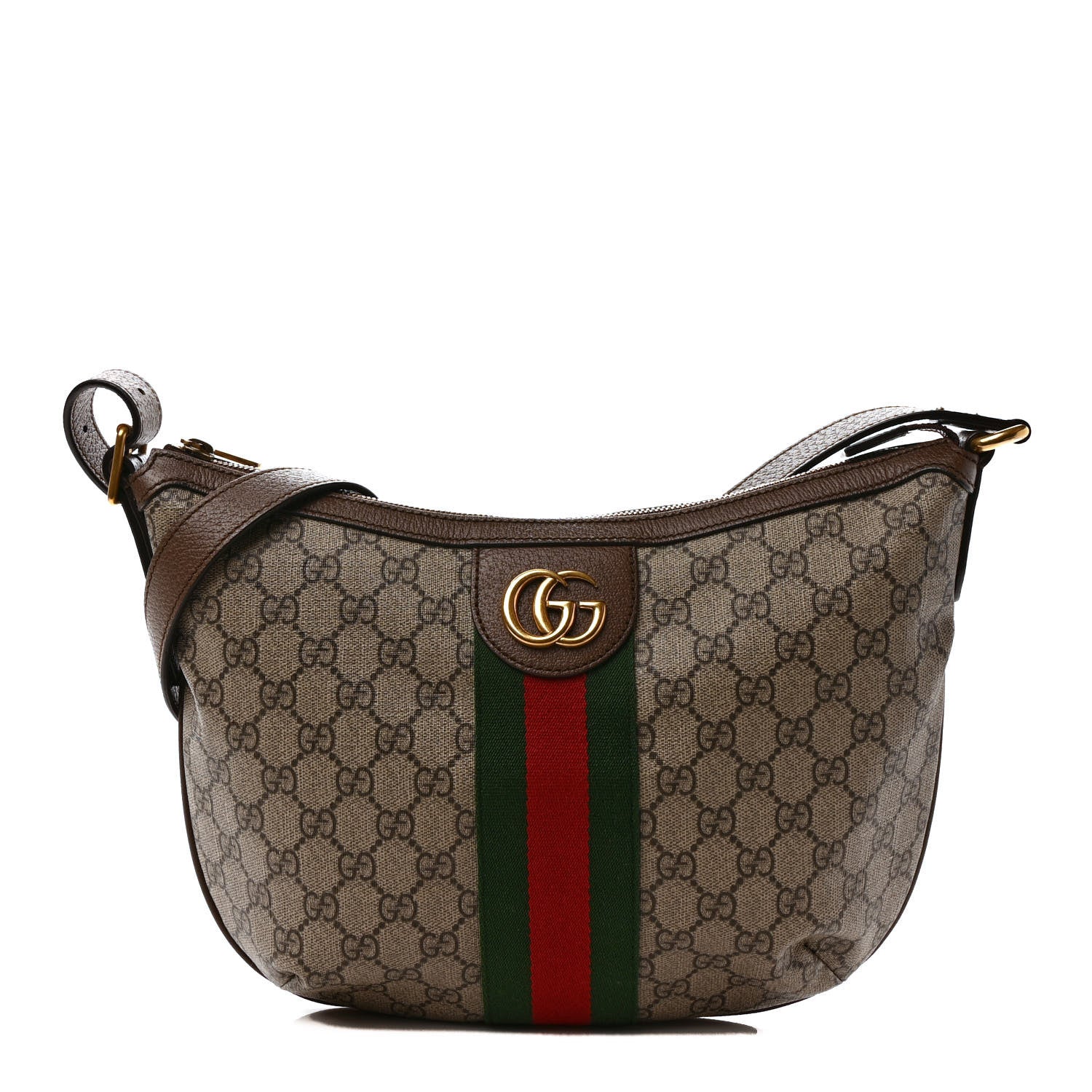 Gucci GG Supreme Monogram Textured Dollar Calfskin Web Small Ophidia Half Moon Hobo Beige Ebony New Acero 1 of 9