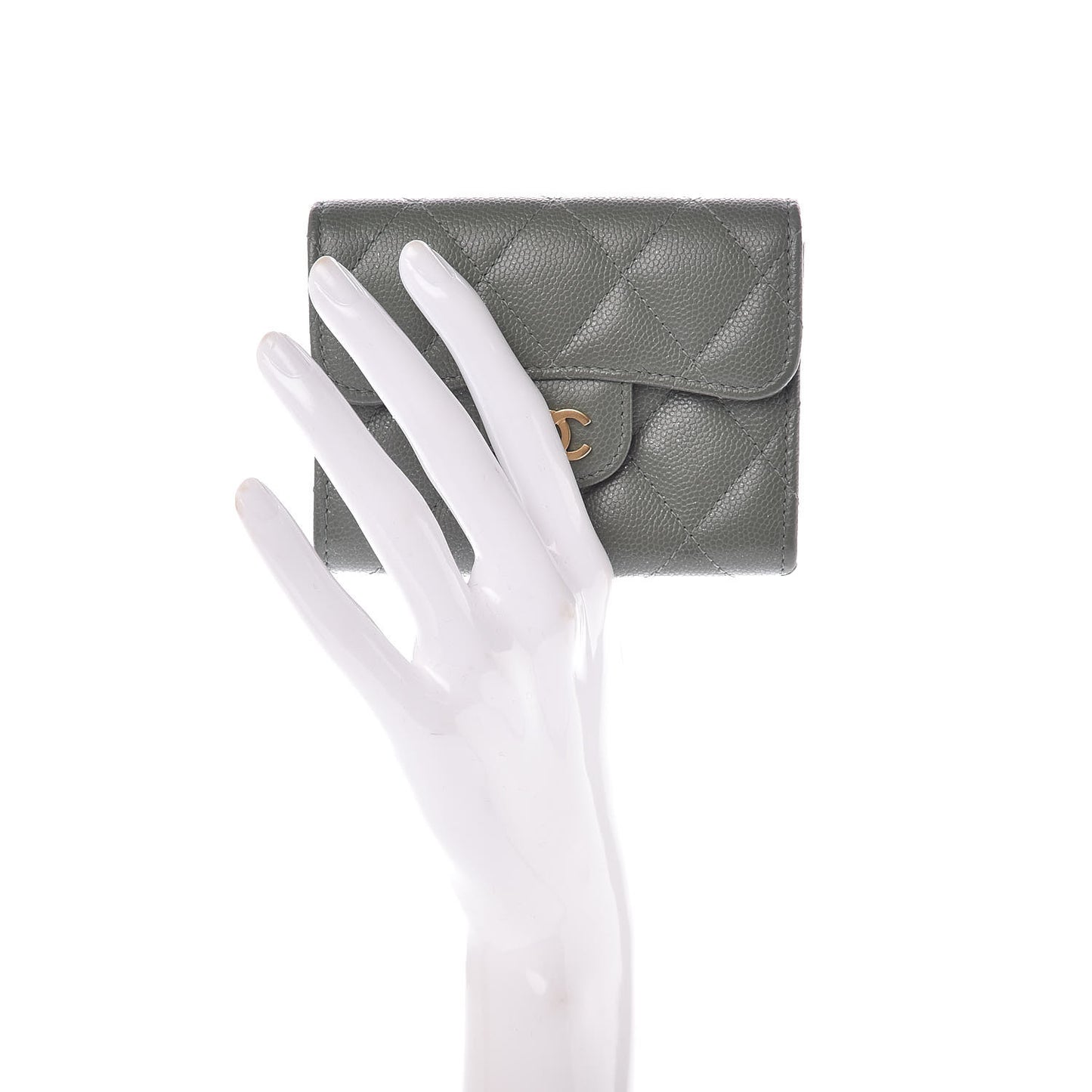 Iridescent Caviar Quilted Flap Card Holder Wallet Green