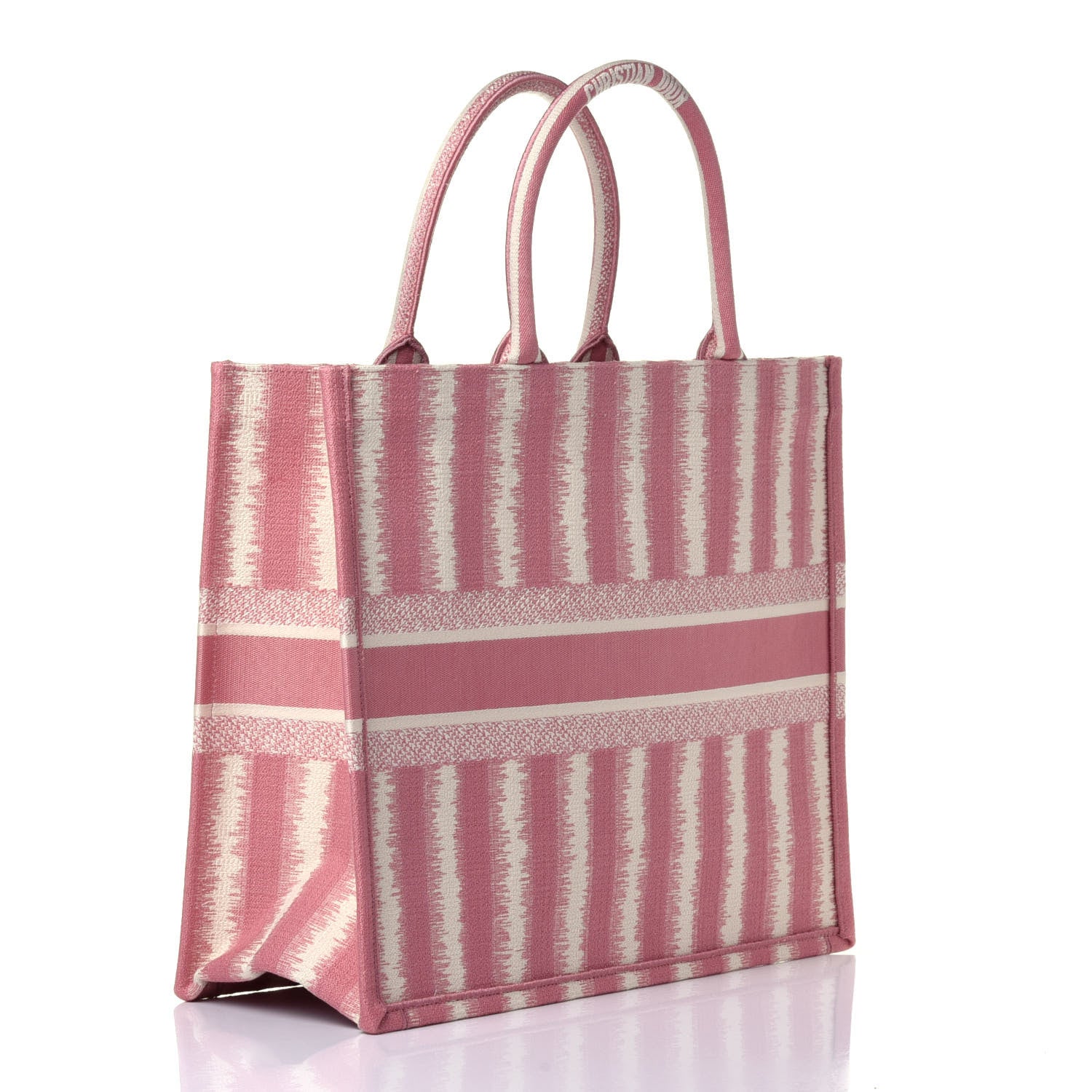 Christian Dior Canvas Embroidered Large Striped Book Tote Pink 3 of 11